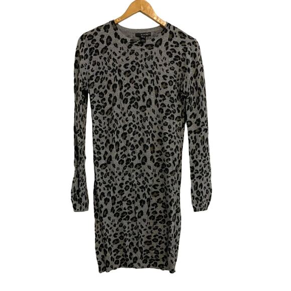 MNG Black Leopard Print Long Sleeve Bodycon Sweater Dress - Picture 1 of 8